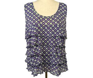Sunset Rd Womens Size 12 Chiffon Tiered Ruffled Pullover Sleeveless Top Blouse